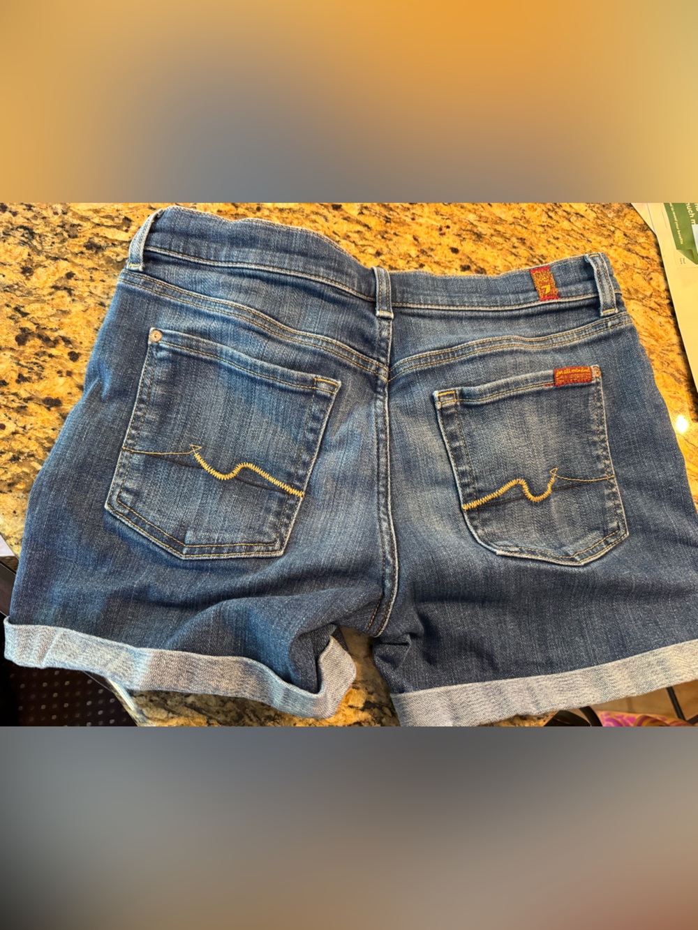 7 For All Mankind Blue women’s 27 waist rolled -Hem Denim Shorts